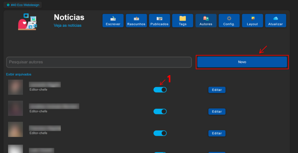 Listagem dos Editores